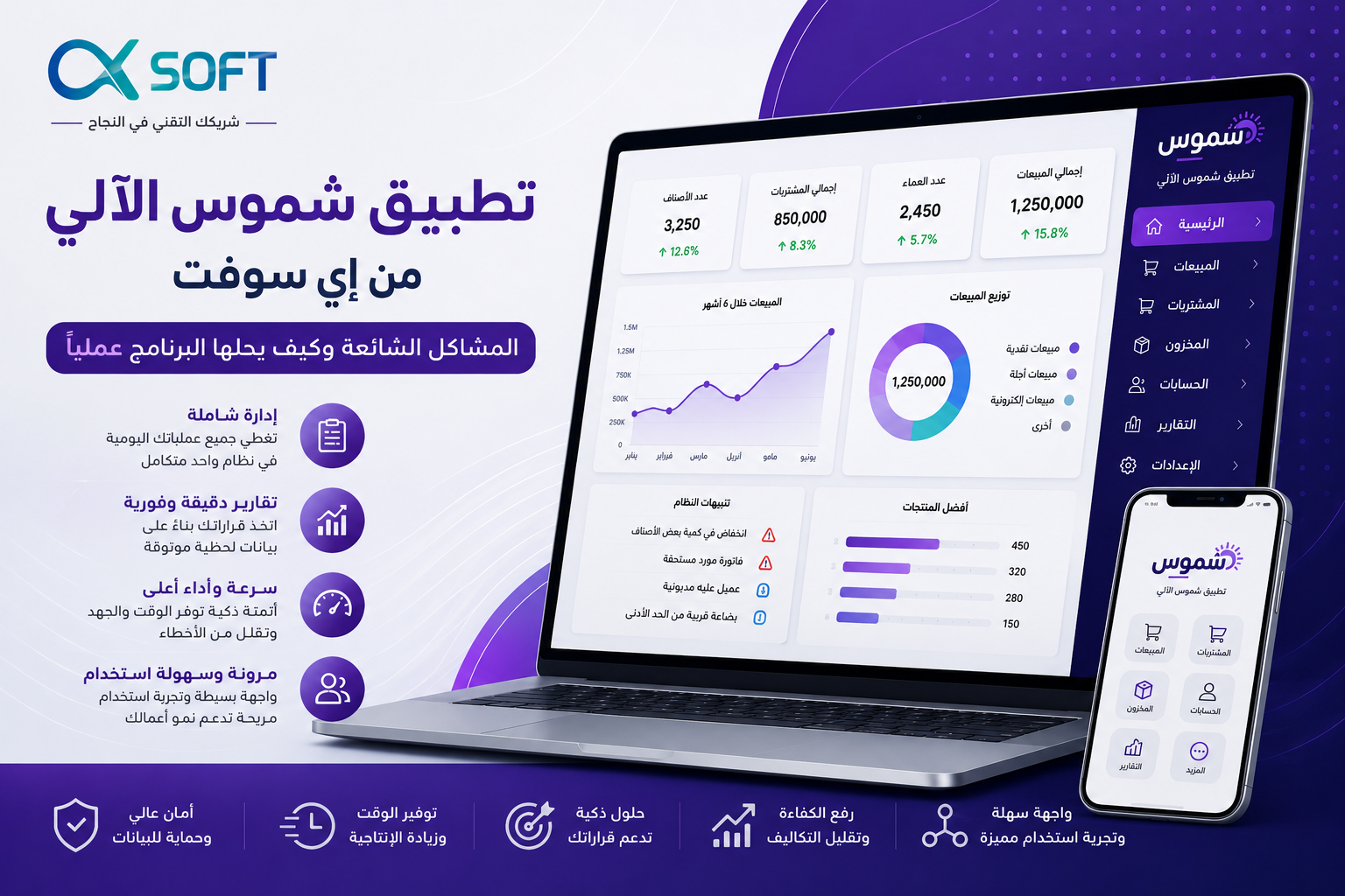 تطبيق شموس الآلي من إي سوفت — المشاكل الشائعة وكيف يحلها البرنامج عملياً